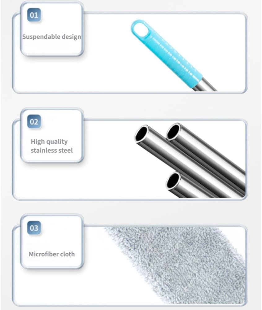 Saker Plus Retractable Gap Dust Cleaning Artifact, Saker Plus Flat Duster for Under Furniture, Reusable Washable Bendable Dusting Wand with Microfiber Dusting Cloths (3PCS)