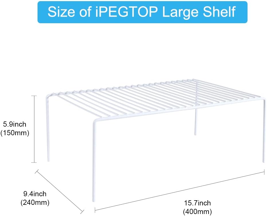 iPEGTOP Large (15.7 x 9.4 Inch) Kitchen Freezer Cabinet Storage Shelf, Set of 4 Rustproof Metal Wire Shelves Spice Shelf Rack Cupboard Organizer for Fridge Pantries Countertops Utensils, White
