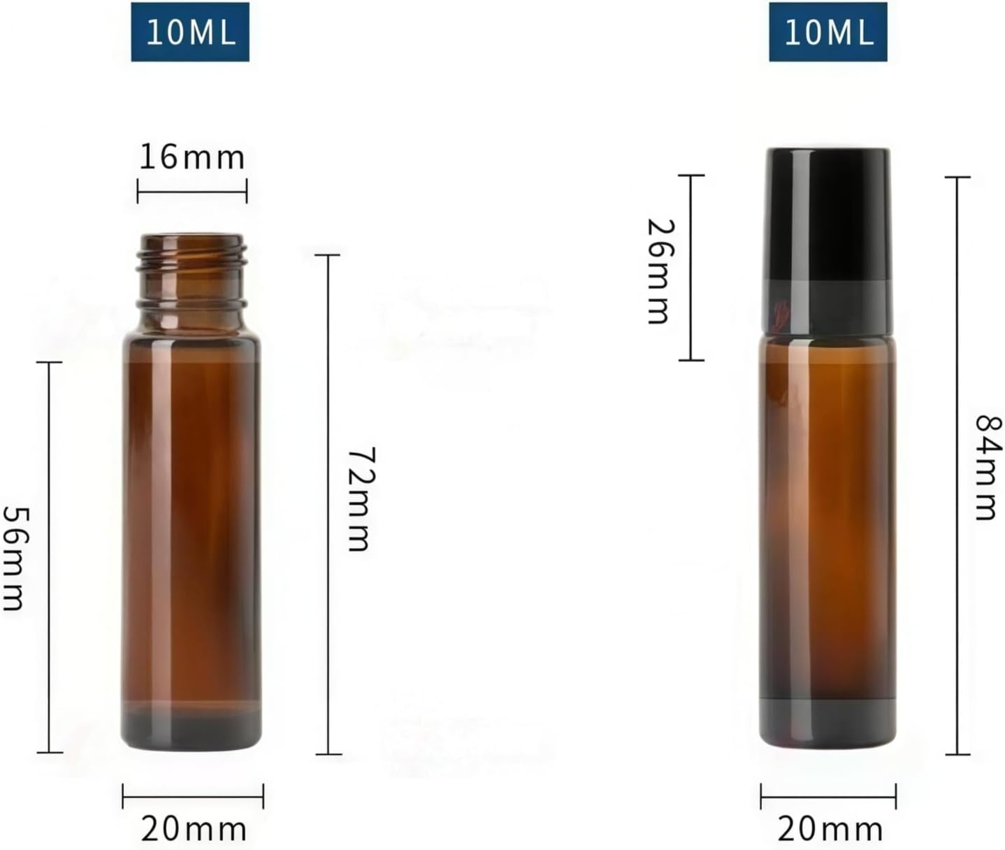 4 Pack 10ml Oil Essential Stainless Roller Bottles, Refillable Amber Glass Roller Bottles for Travel, Perfume and Lip Gloss with Steel Roller Balls and Caps
