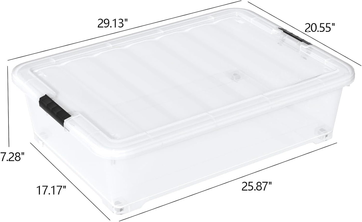 50 Quart Large Clear Plastic Under Bed Storage Bins with Wheels, 3-Pack Stackable Storage Bin with Latching Lid