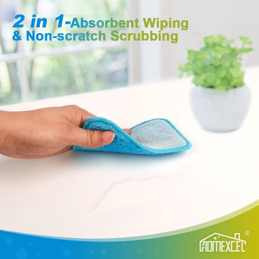 HOMEXCEL 12 Pack Scrub & Wipe Cloths, Dual-Sided Sponges for Kitchen, All-Purpose Cloth for Dishes, Pots, Pans, Non-Stick Cookware, Countertops (Red, Yellow, Blue)