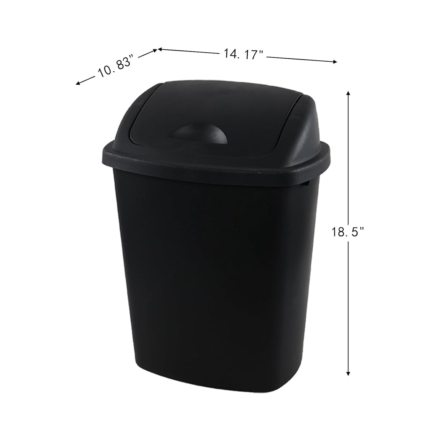 6 Gallon / 25 L Trash Can, 4-Pack, Plastic Swing Lid Garbage Waste Bins Container for Kitchen, Bedroom, Office, Living Room, Bathroom, Black