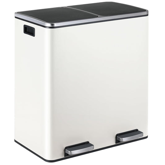 16 Gallon Rectangular Stainless Steel Trash Can, Dual Compartment Garbage Bin with Recycling Combo, Metal Dustbin Lid, Removable Liner, Indoor Hands Free Waste Bucket for Kitchen Home