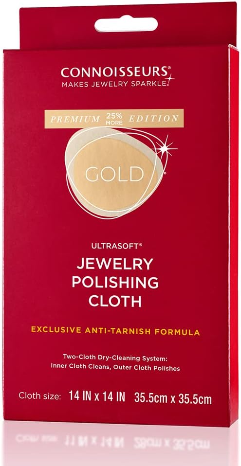 CONNOISSEURS Premium Edition Extra Large Polishing Cloth for Gold Jewelry - Ultrasoft Fabric with Anti-Tarnish Formula - 14x14 Inches