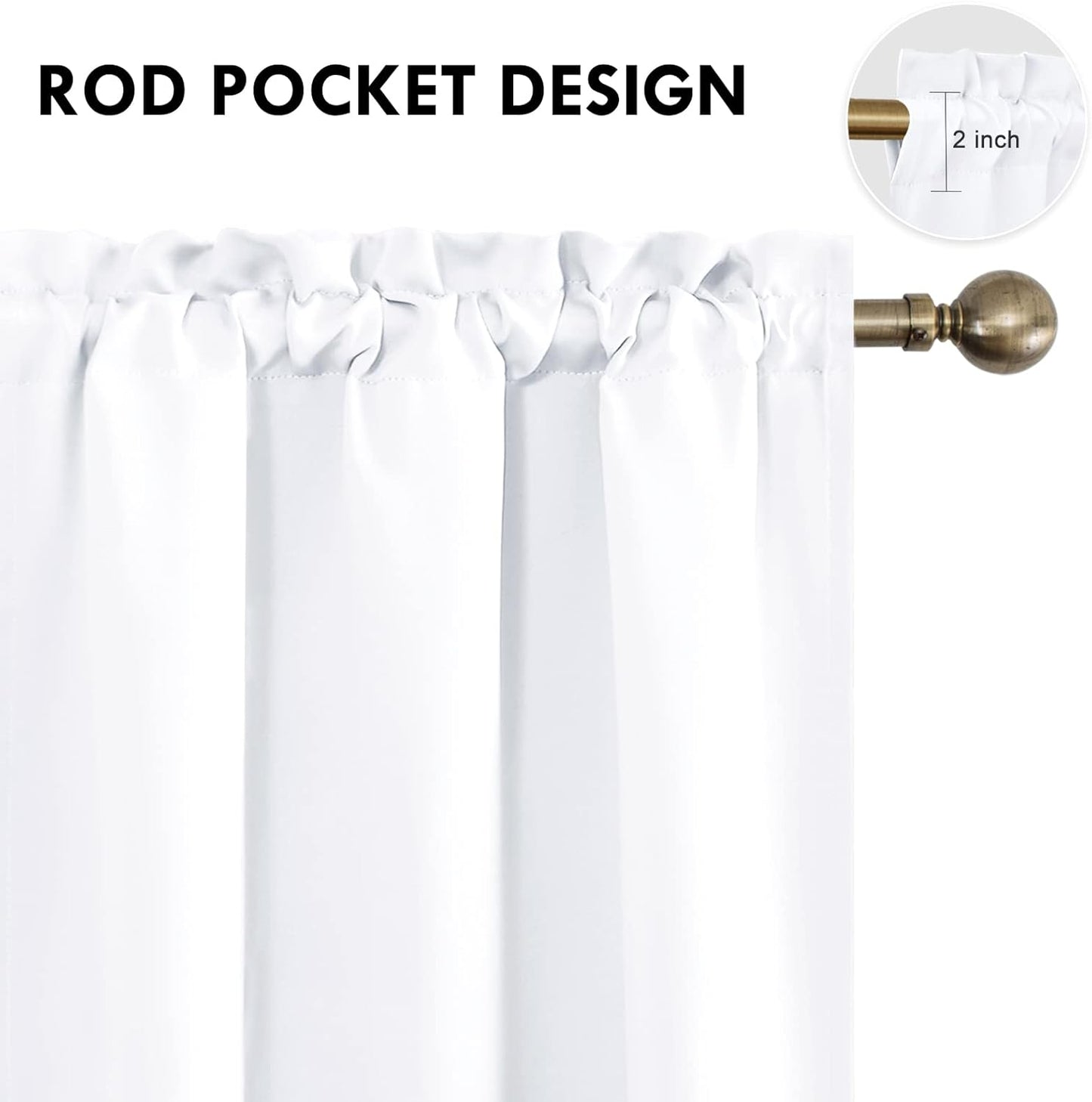 DWCN White Curtains for Living Room Thermal Insulated, 50% Light Blocking Curtains for Bedroom, Dining Room Window, W 42x L 45 Inch, Set of 2 Rod Pocket Curtain Panels
