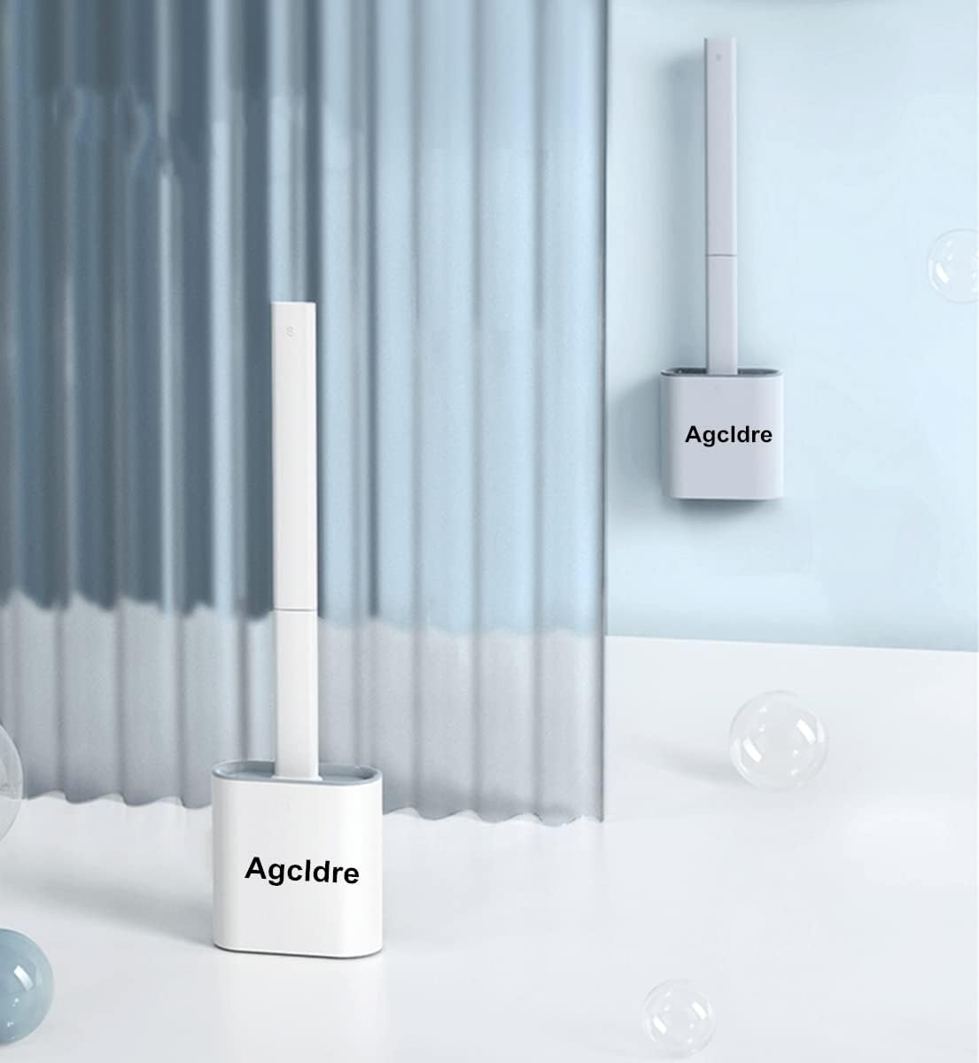 Toilet Brush with Holder Silicone Toilet Brush and Cleaning Brush for Household Bathroom Toliet Brush Set (White,Gray)