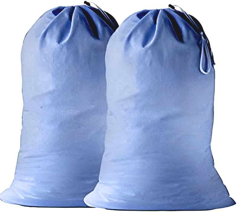 2 Pack - Extra Large Cotton Laundry Bag, Heavy Duty Large Laundry Bags 24 x 36 inch XL Drawstring Travel Organizer Bag Fit Hamper Basket Camp (BLUE, Pack of 2)