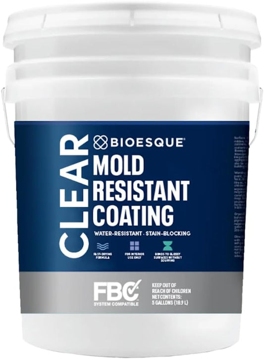 Bioesque Mold Resistant Coating, Water-Resistant, Stain-Blocking, Fast-Drying Formula, Clear, 5 Gallon (Pack of 1)