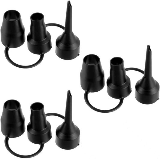 Air Pump Replacement Nozzles, 3 Set Replacement Nozzles, 3 Sizes Air Pump Attachments for Inflatable Bed Mattress Pool Floats- Black