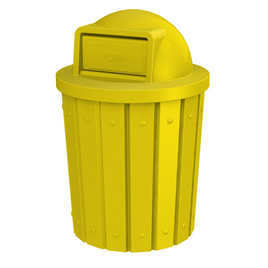 42 Gallon Slatted Circle 100% Recycled Plastic Commercial Outdoor and Indoor Trash Can with Push Open Dome Lid and Internal Liner | Great for Schools and Businesses - Yellow