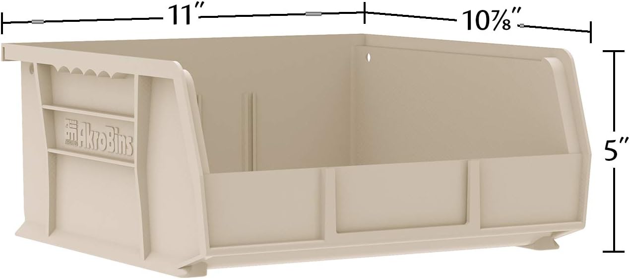 Akro-Mils 30235 AkroBins Plastic Storage Bins, Space-Saving Stackable Bins for Garage, Pantry, Craft Organization, 11" x 11" x 5", Red, 6-Pack