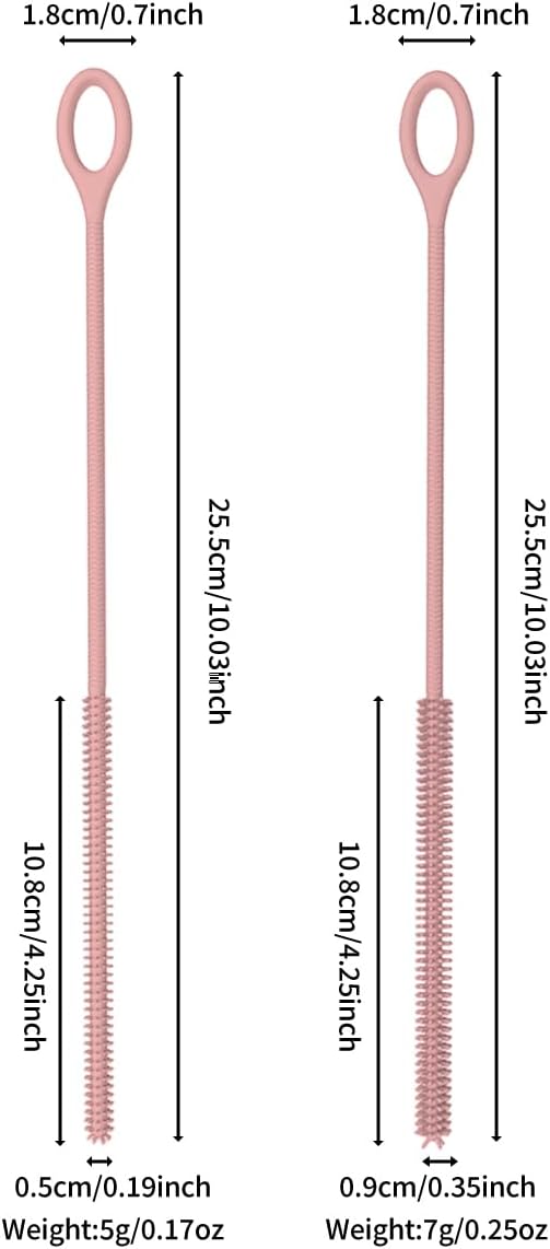 4PCS Silicone Straw Cleaner Brush, Reusable Straw Brush Extra Long for Cleaning Glass Metal Smoothie Straws and Cups, Non-Slip Handle Soft and Bendable, 2 PCS 6mm+2 PCS 9mm, Pink