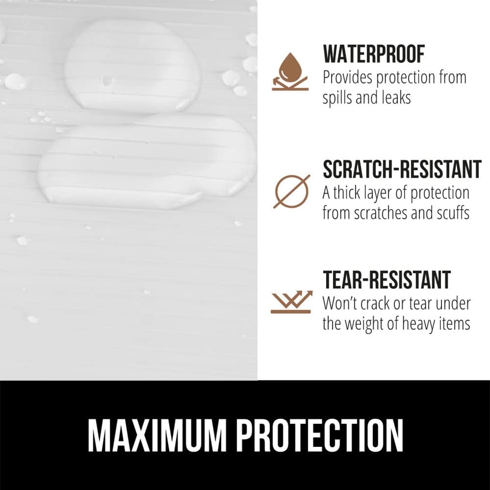 GORILLA GRIP DuraGuard Shelf Liner, Non-Adhesive Cabinet Liners for Kitchen Drawers, Shelves, Refrigerator, Pantry Storage, Bathroom Closet, Durable Waterproof BPA Free Ribbed Plastic, 12x10 White