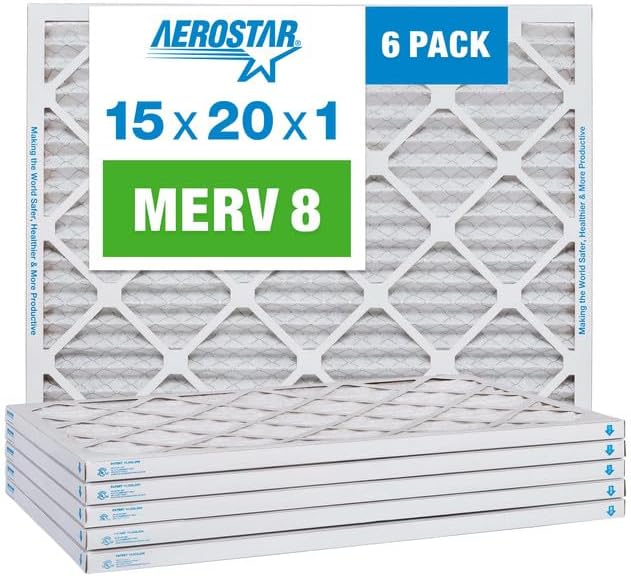 Aerostar 15x20x1 MERV 8-6 Count - High Efficiency Pleated HVAC, Furnace & Air Conditioner Filters - Removes Dust, Lint, Mold & Allergy-Causing Pollen