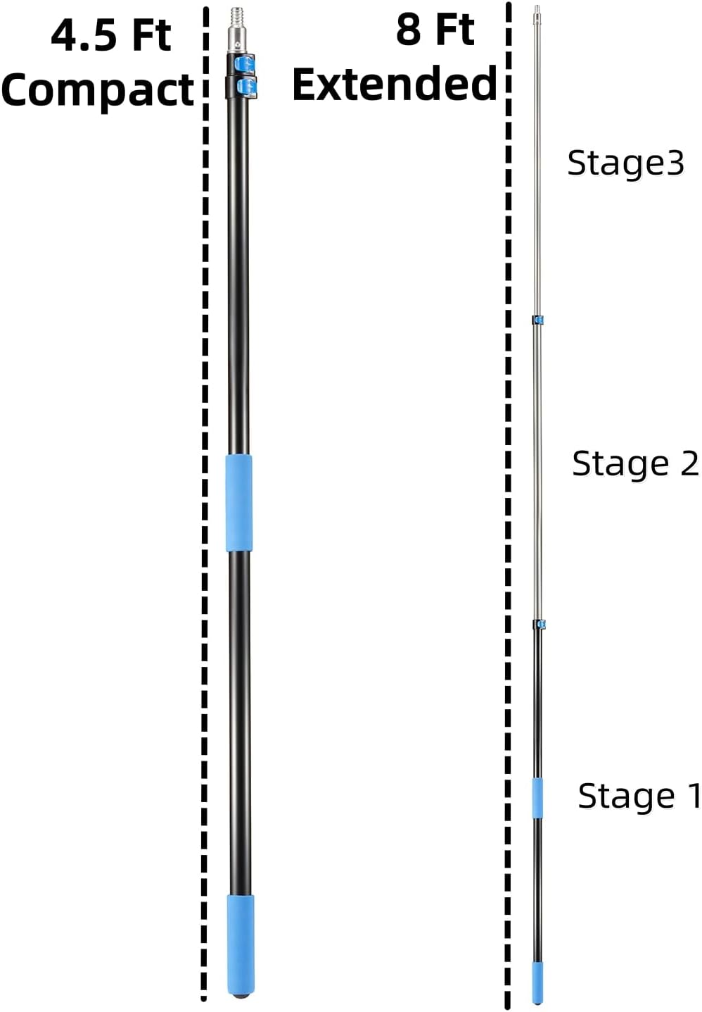 High Ceiling Fan Duster with 5-8 Foot Extension Pole, Extendable Reusable Cobweb, Feather, Window Cleaning Squeegee Kit