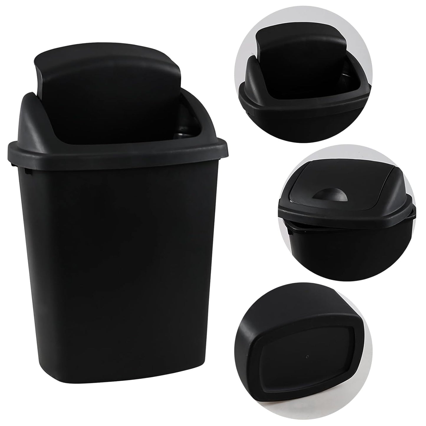 25 Liter Plastic Swing-Top Trash Can, 4-Pack Swing Lid Waste Can, Black