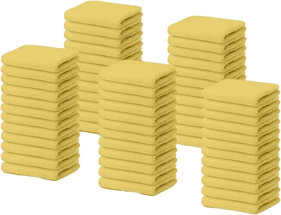 Cotton Terry Towel Rags Yellow 14x17|Pack of 60|Super Absorbent|Quick Dry Multipurpose Restaurant Towels