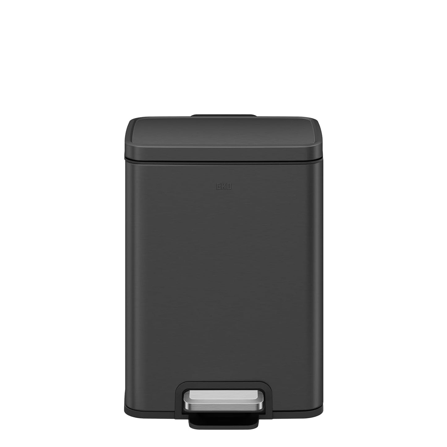 EKO Madison Matte Black 6L / 1.6 Gal Bathroom Trash Can with Lid and Removable Inner Basket, Rectangular Small Step Trash Can, Brushed Stainless Steel