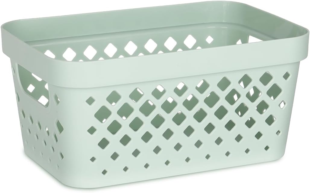Glad Plastic Baskets for Organizing, Set of 6 | Pantry Storage for Under Counter, Linen Closet, and Bathroom | Nesting Shelf Bins with Handles, 1 Gallon, Sage