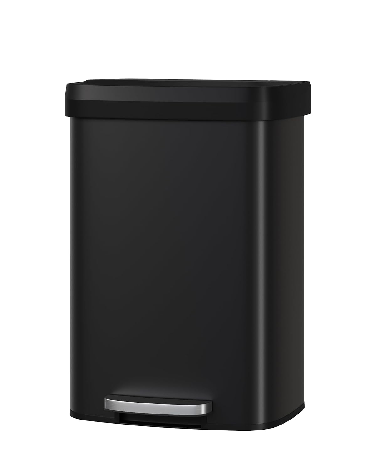 Garvee 13 Gallon / 50 Liter Metal Trash Can with Lid, Large Garbage Can for Kitchen, Rustproof Step-on Kitchen Metal Trash Bin with Liner Rim, Rear Handle, Soft Close Plastic Lid, Black