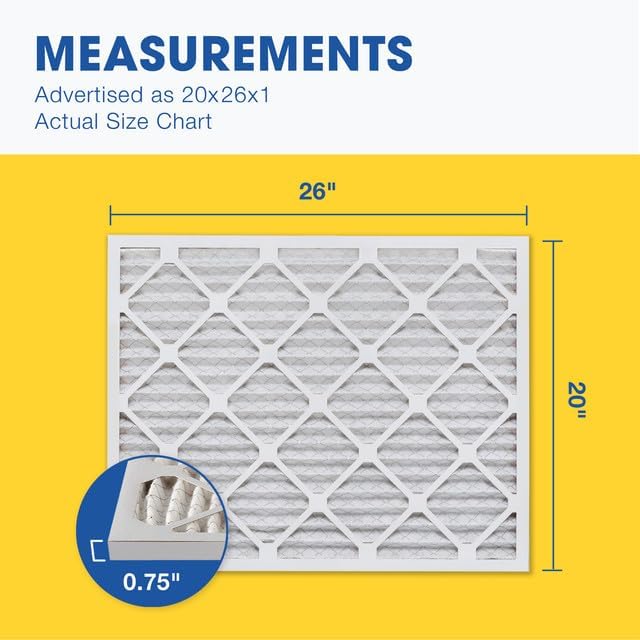 Aerostar 20x26x1 MERV 8 Pleated Air Filter, AC Furnace Air Filter, 6 Pack (Actual Size: 20" x 26" x 3/4")