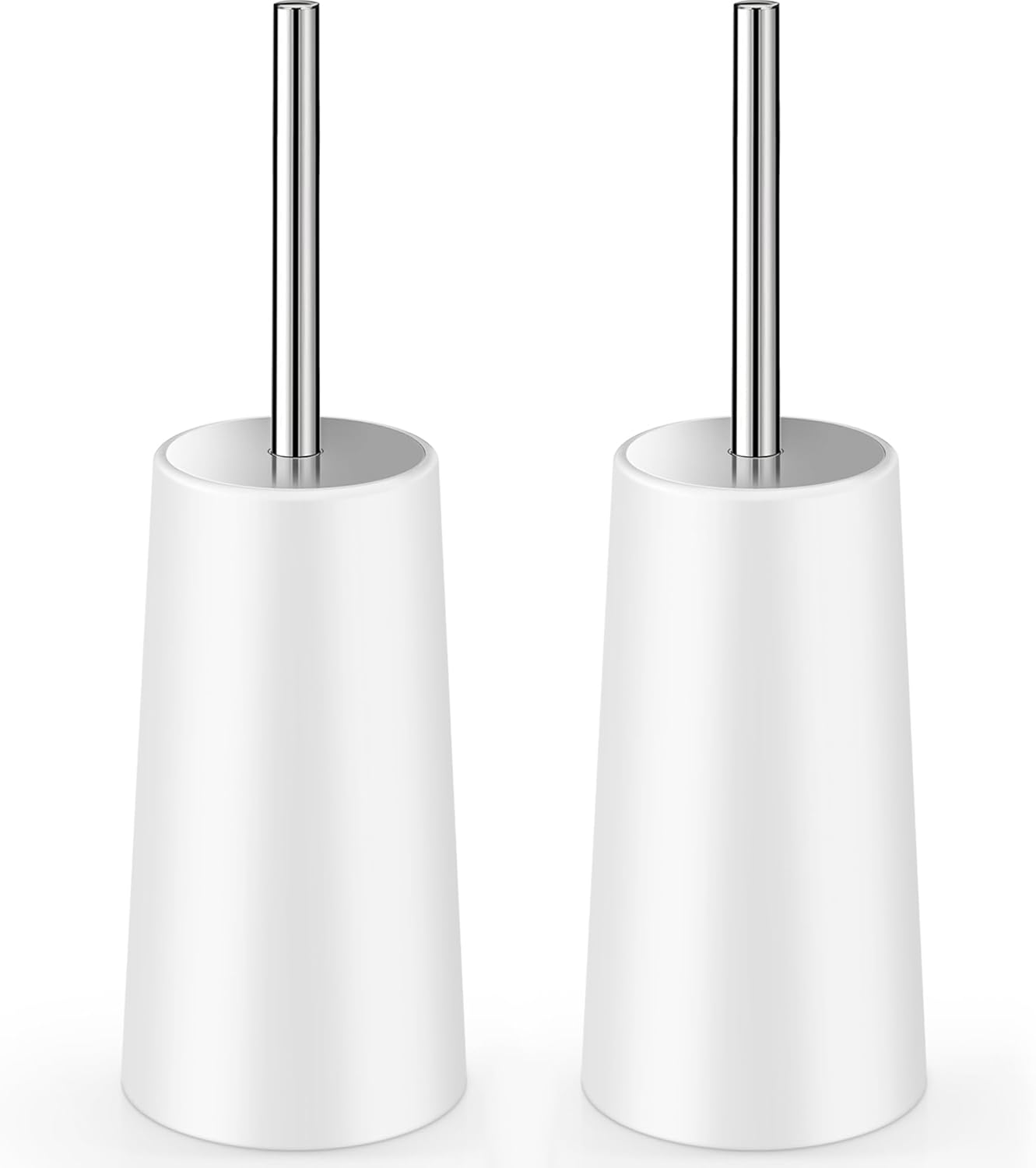 Toilet Brush and Holder, 2 Pack Toilet Brush with 304 Stainless Steel Long Handle, Toilet Bowl Brush for Bathroom Toilet-Ergonomic, Elegant,Durable (White)