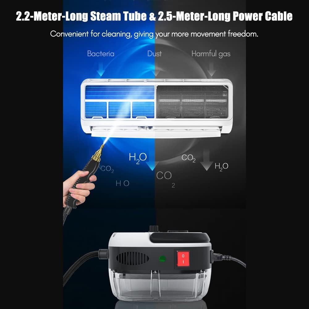 Decdeal Steam Cleaner - 2500W High Temperature Pressurized Handheld Steam Cleaning Machine with Brush Heads and Gloves, for Car Floors Kitchen Furniture Bathroom Windows