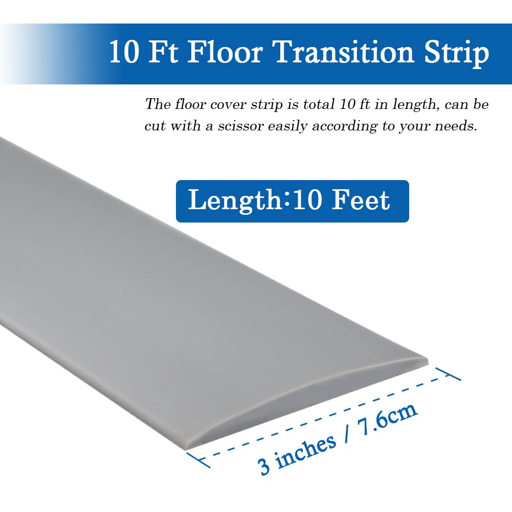 Floor Transition Strip Self Adhesive Floor Cover Strips Laminate 3" Wide Vinyl Flat Divider Transitions (7.5cm, 10Ft, Gray)