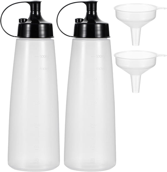 Condiment Squeeze Bottles Ketchup Dispenser 2PCS 16.9 oz Plastic Sauce Squirt Bottle with Cap Lids, Pancake Squirt Bottles for Sauces Liquids Mustard BBQ Dressing Pancake Art,Wide Mouth