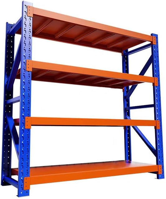 Industrial Metal Storage Shelves - Large, Heavy Duty, 4 Levels, Blue & Orange, Warehouse Racking - 23.62D x 78.74W x 78.74H