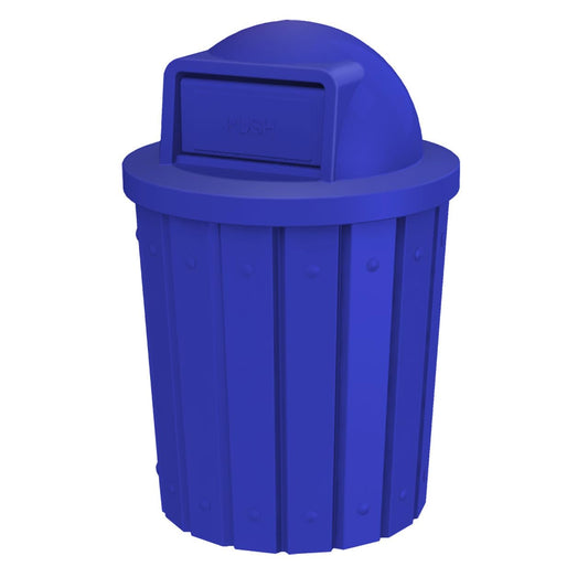42 Gallon Slatted Circle 100% Recycled Plastic Commercial Outdoor and Indoor Trash Can with Push Open Dome Lid and Internal Liner | Great for Schools and Businesses - Blue