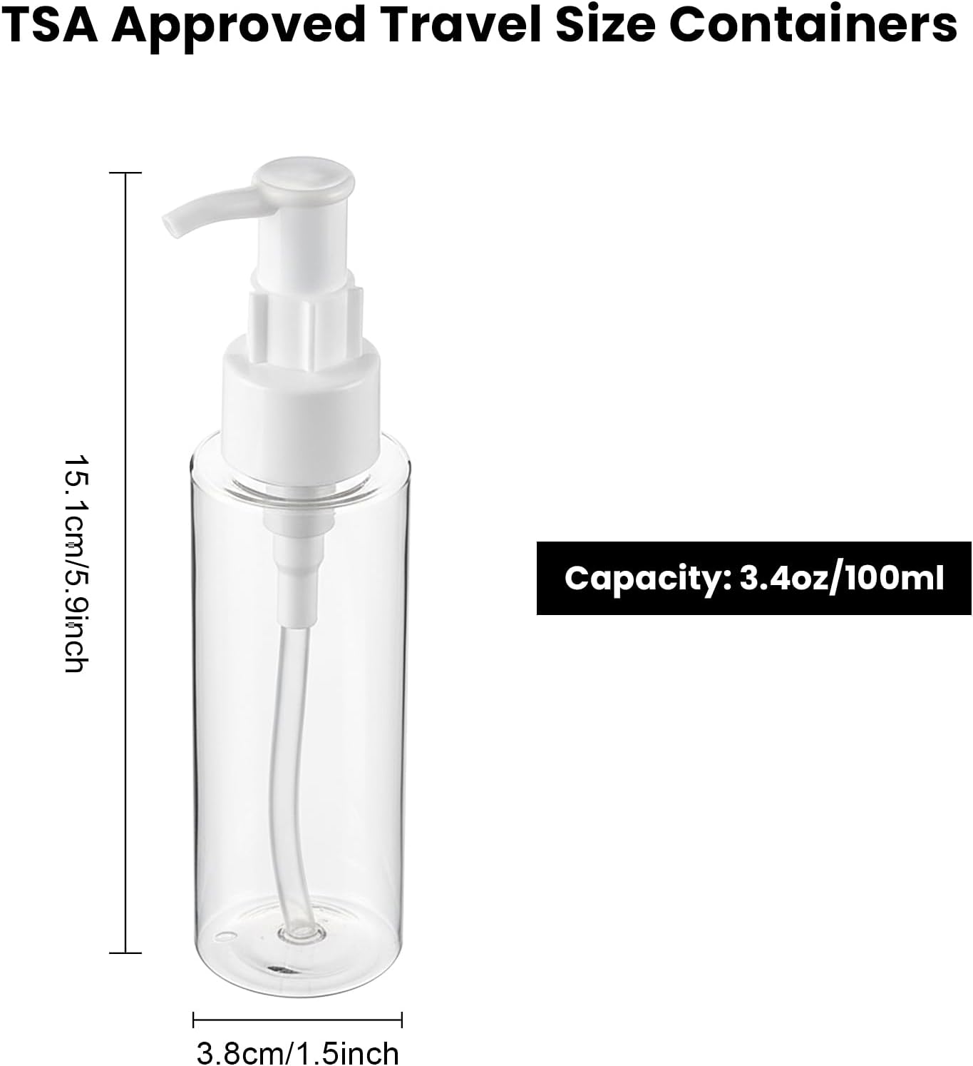 5 Pack 3.4 Oz/100ml Travel Pump Bottle TSA Approved Empty Plastic Pump Bottles Dispenser Portable Refillable Container Clear Lotion Dispenser Bottle for Shampoo Shower Gel