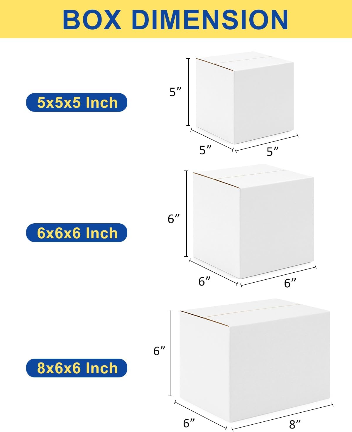 Assorted-Sizes-Shipping-Boxes-45-Pack: 5x5x5 & 6x6x6 & 8x6x6 Small-Shipping-Boxes-Mailers, White Corrugated-Cardboard-Boxes-for-Packing-Small-Business Mailing