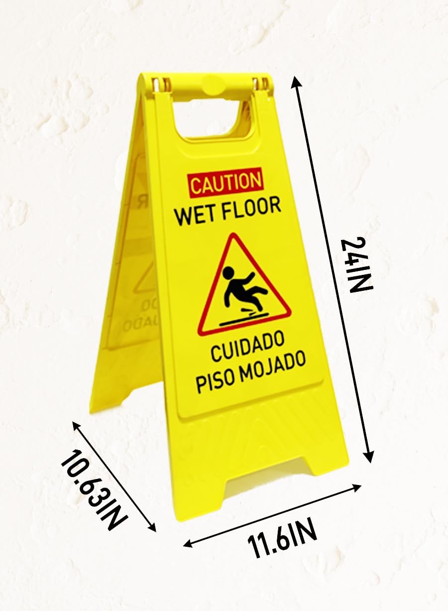 4-Pack Caution wet floor sign,24 in. (approx. 60 cm) Height,Bright Yellow Double-Sided Folding A-Shaped Frame Design, Bilingual Caution Message