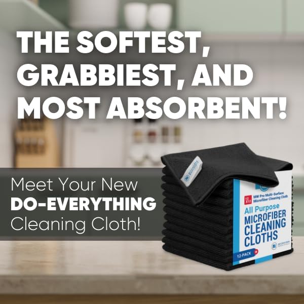 Microfiber Wholesale Cleaning Cloths (48 Pack) | Size 12" x 12"| All Purpose Microfiber Towels - Clean, Dust, Polish, Scrub, Absorbent (Black)