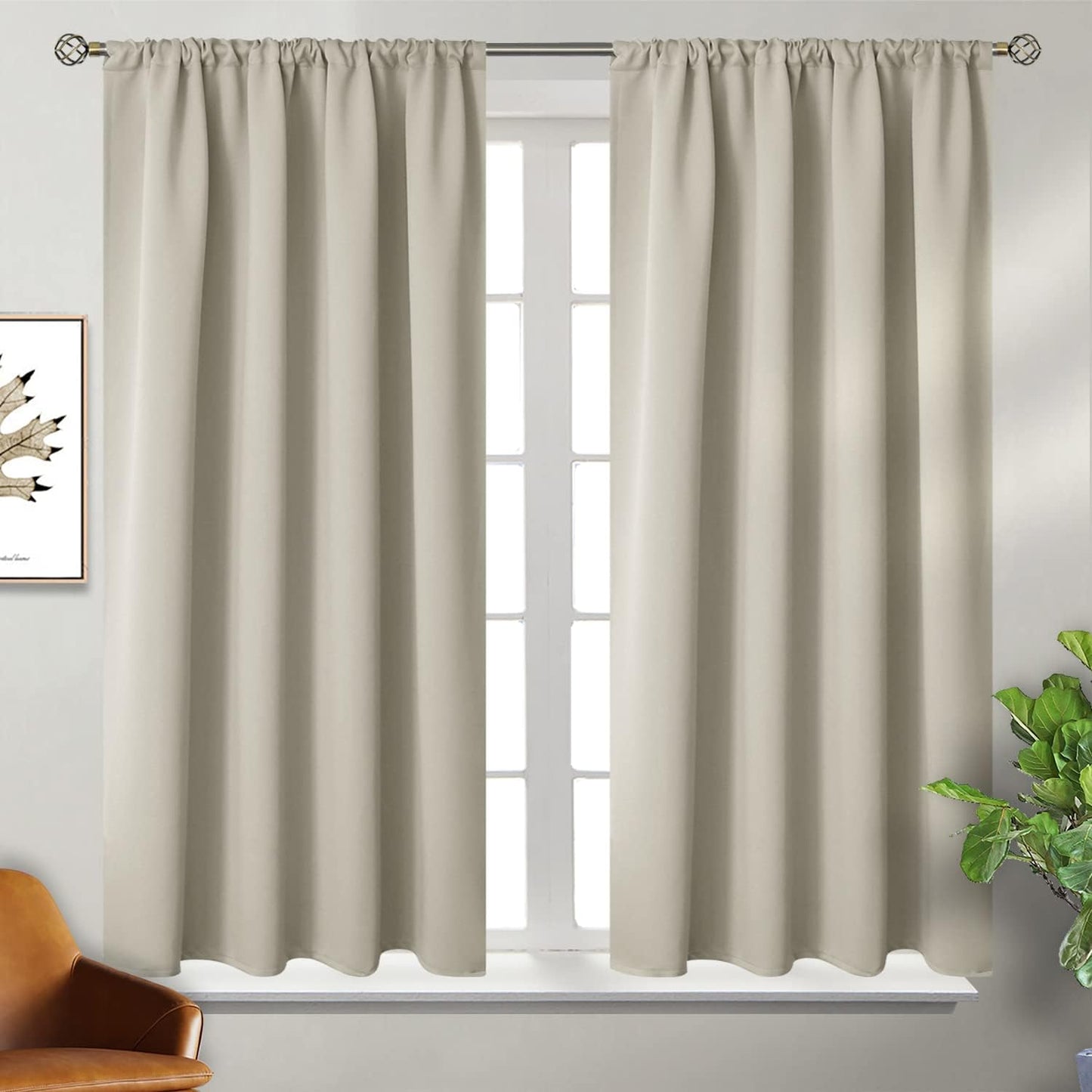 BGment Rod Pocket Blackout Curtains for Bedroom - Thermal Insulated Room Darkening Curtain for Living Room, Light Camel, 42 x 54 Inch, 2 Panels