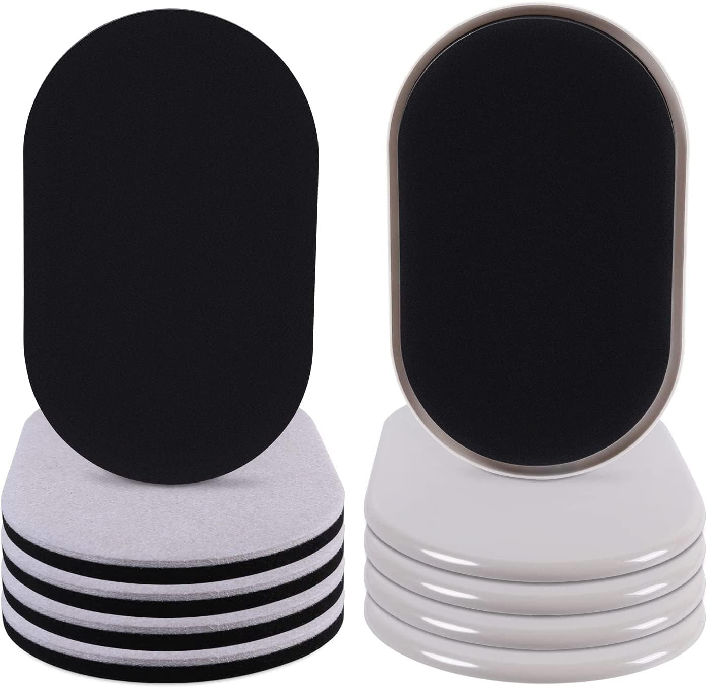 Ezprotekt 8 Pack Reusable Large Furniture Movers Sliders for Carpet and Hardwood Floors, 9-1/2" x 5-3/4" Oval Heavy Duty 4 Pcs Felt Sliders Hard Surfaces - 4 Pcs Plastic Furniture Pad Carpet (Beige)