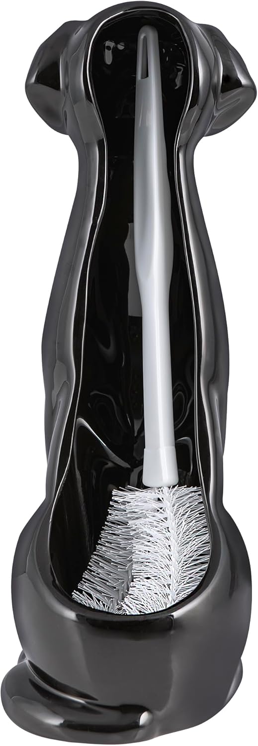 Black Labrador Ceramic Toilet Brush Holder with Plastic Brush Set by Allure Home Creation