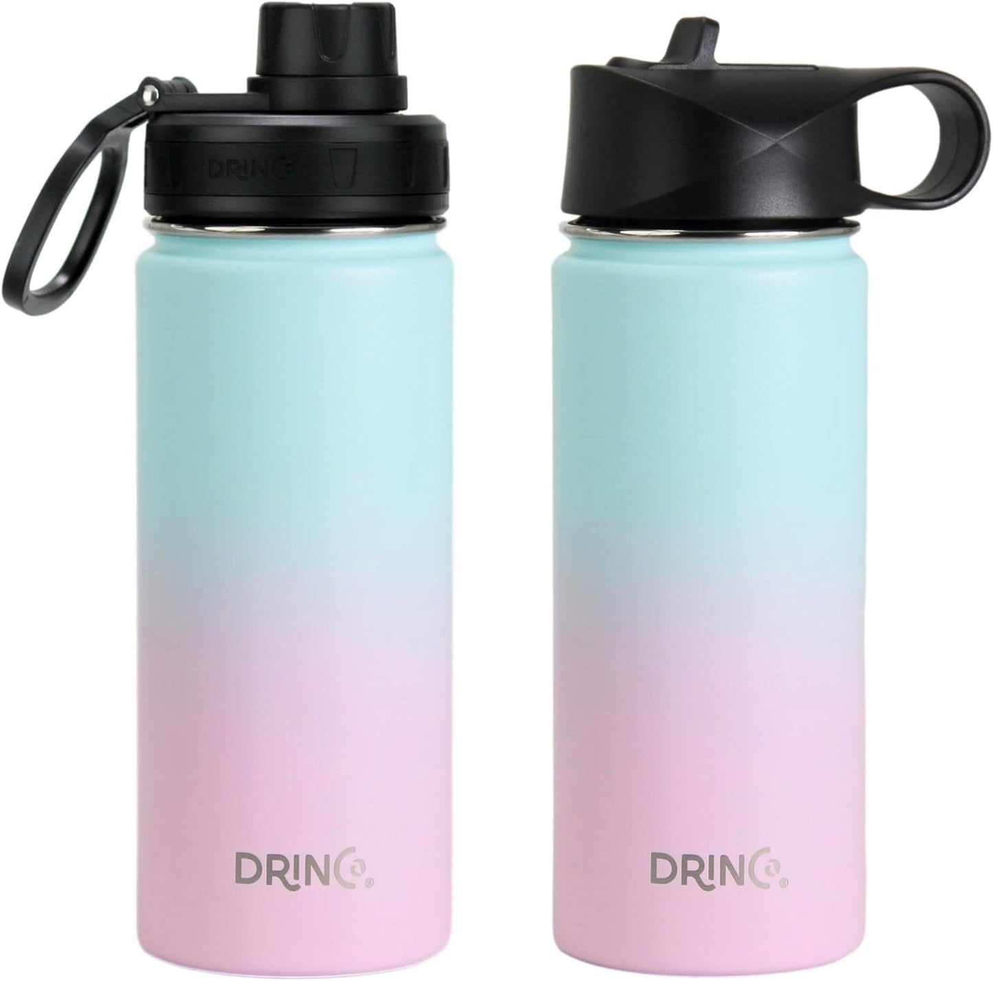 DRINCO Stainless Steel Water Bottle Spout Lid Vacuum Insulated Double Wall Water Bottle Wide Mouth (40oz 32oz 22oz 18oz 14oz) Leak Proof Keeps Cold or Hot (18 oz, 18oz Macaron)