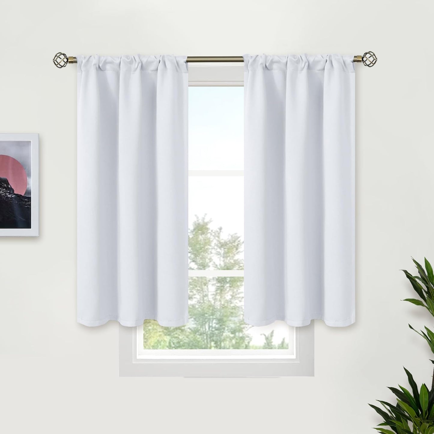 BGment Room Darkening Curtains 40 Inches Length - Rod Pocket Short Window Drapes Thermal Insulated for Bedroom Kitchen Cafe, Greyish White, 34 x 40 Inch, 2 Panels