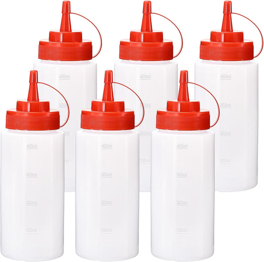 Condiment Squeeze Bottles Ketchup Dispenser, 6 Pack 16oz Squeeze Bottles for Liquids, Plastic Sauce Bottle with Cap Lid, Squirt Bottles for Sauces Liquids BBQ Dressing Pancake Art