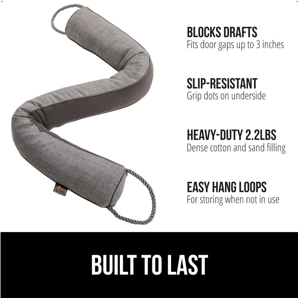 GORILLA GRIP Door Draft Stopper for Bottom of Doors, Weather Stripping Seal Blocks Hot Air, Noise, Bugs, Keeps Cold AC in, Sound Proofing Easy Install Gap Filler, Home Essentials, 32 Inch, Slate Gray