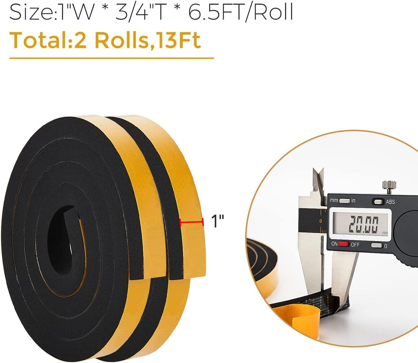 13 Feet Weather Stripping Door Seal, 1" Wide X 3/4" Thick Door Seal Strip High Density Foam Tape Adhesive Strip for Door Soundproofing,Window Insulation (1" x 3/4" x 13FT,Black)