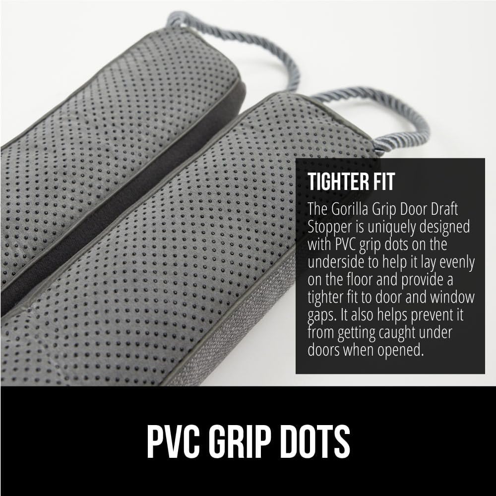 GORILLA GRIP Door Draft Stopper for Bottom of Doors, Weather Stripping Seal Blocks Hot Air, Noise, Bugs, Keeps Cold AC in, Sound Proofing Easy Install Gap Filler, Home Essentials, 34 Inch 2 Pack, Gray