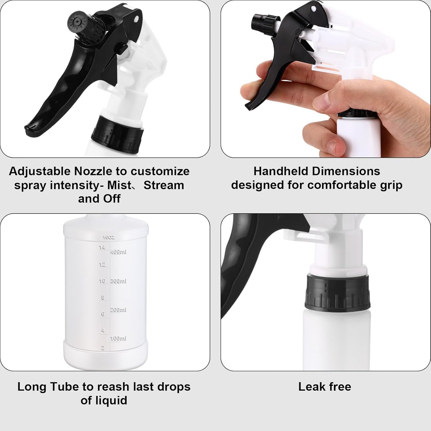 Eccliy 12 Pcs 16 Oz Plastic Spray Bottle, Adjustable Empty Reusable Sprayer for Cleaning, Planting, Water, Bathroom and Kitchen, BBQ, Commercial and Residential (Black&white)