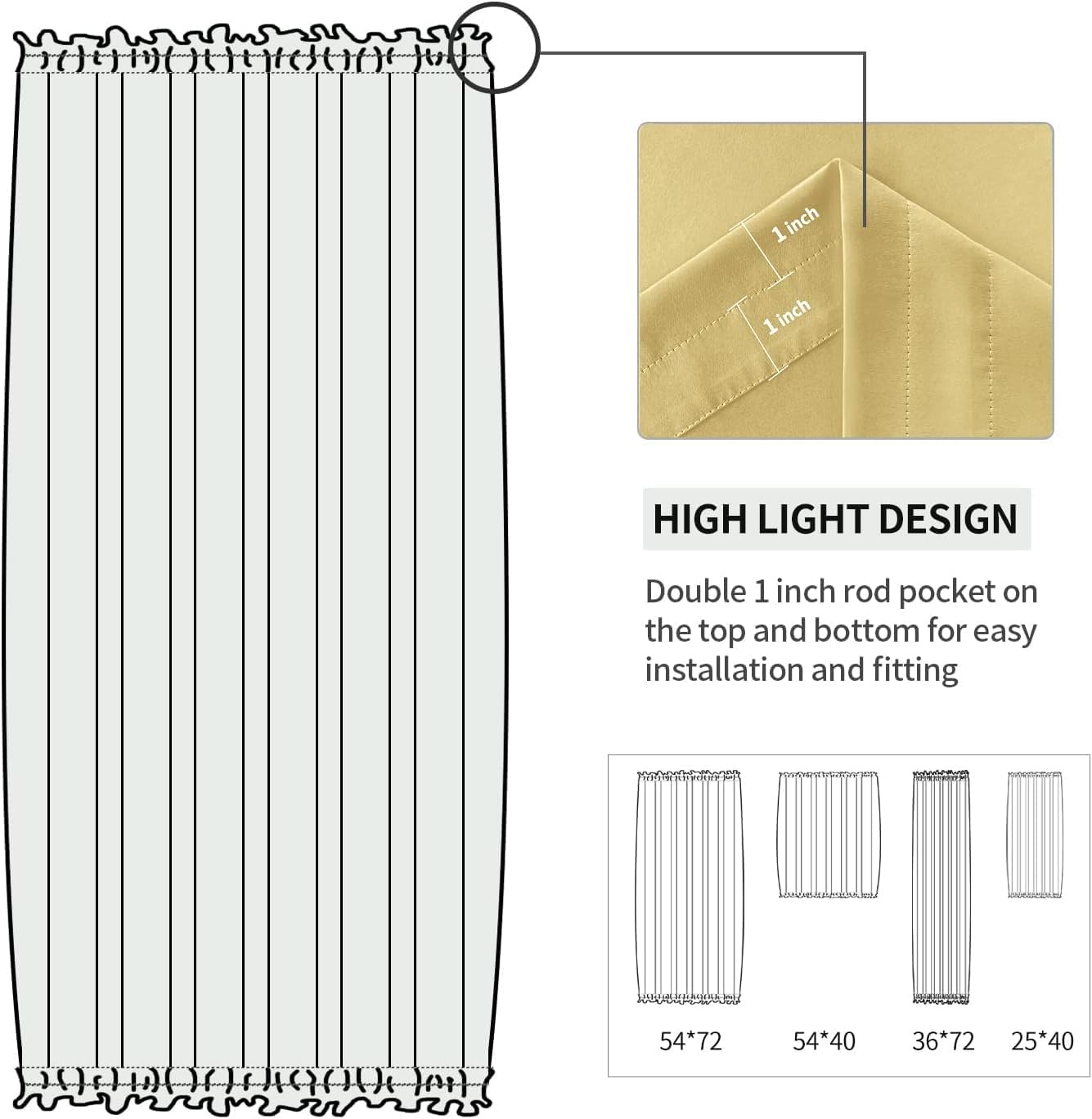 DWCN French Door Curtains – Rod Pocket Thermal Blackout Curtain for Doors with Glass Window, Kitchen and Patio Doors for Privacy, 36 X 72 Inches Long, 1 Curtain Panel with Tieback,Light Yellow