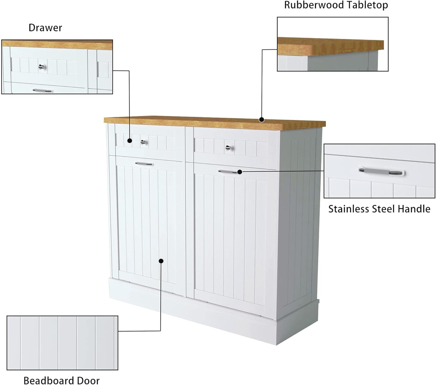 Betterhood Tilt Out Trash Cabinet 10 Gallon Wooden Free Standing Laundry Sorter Cabinet,Recycling Cabinet with Hideaway Drawer,Tilt Out Trash Cabinet Can Bin Kitchen