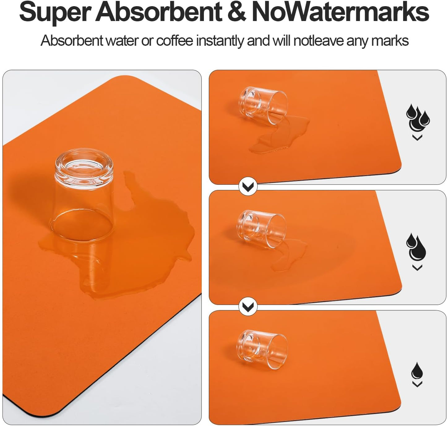 Dish Drying Mat for Kitchen Counter | Coffee Bar Mat for Countertops | Heat Resistant Drainer Mat with Non-slip Rubber Backed | Hide Stain Kitchen Absorbent Draining Mat | Orange 16"x18"