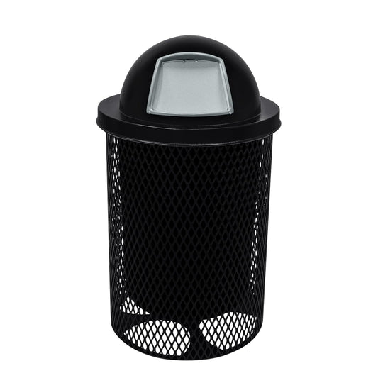 COATEDOUTDOORFURNITURE RDT-BLK Heavy Duty 32 Gallon Round Trash Receptacle, Liner Included, Black with Dome Lid, Made in America