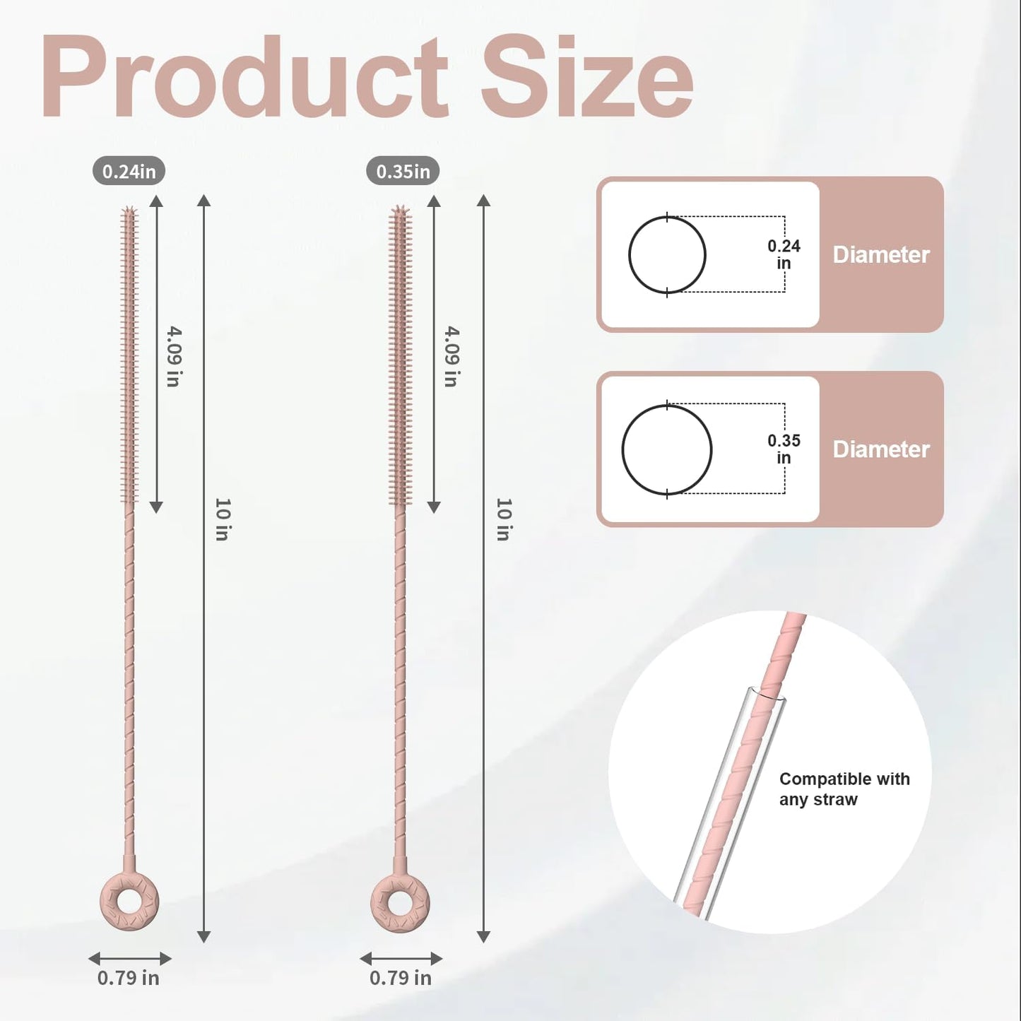 YOTIME Silicone Straw Cleaner Brush, 2 Pcs Reusable Straw Brush(6mm+9mm) for Cleaning Narrow & Wide Straws, Tumblers, Pink
